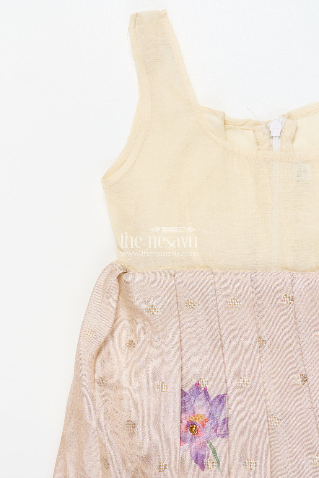 The Nesavu Pattu Pavadai Floral Pattu Pavadai for Toddler Girls for Festive Wear and Cultural Days Nesavu Nesavu floral pattu pavadai toddler girls embroidered yoke lotus print festive skirt