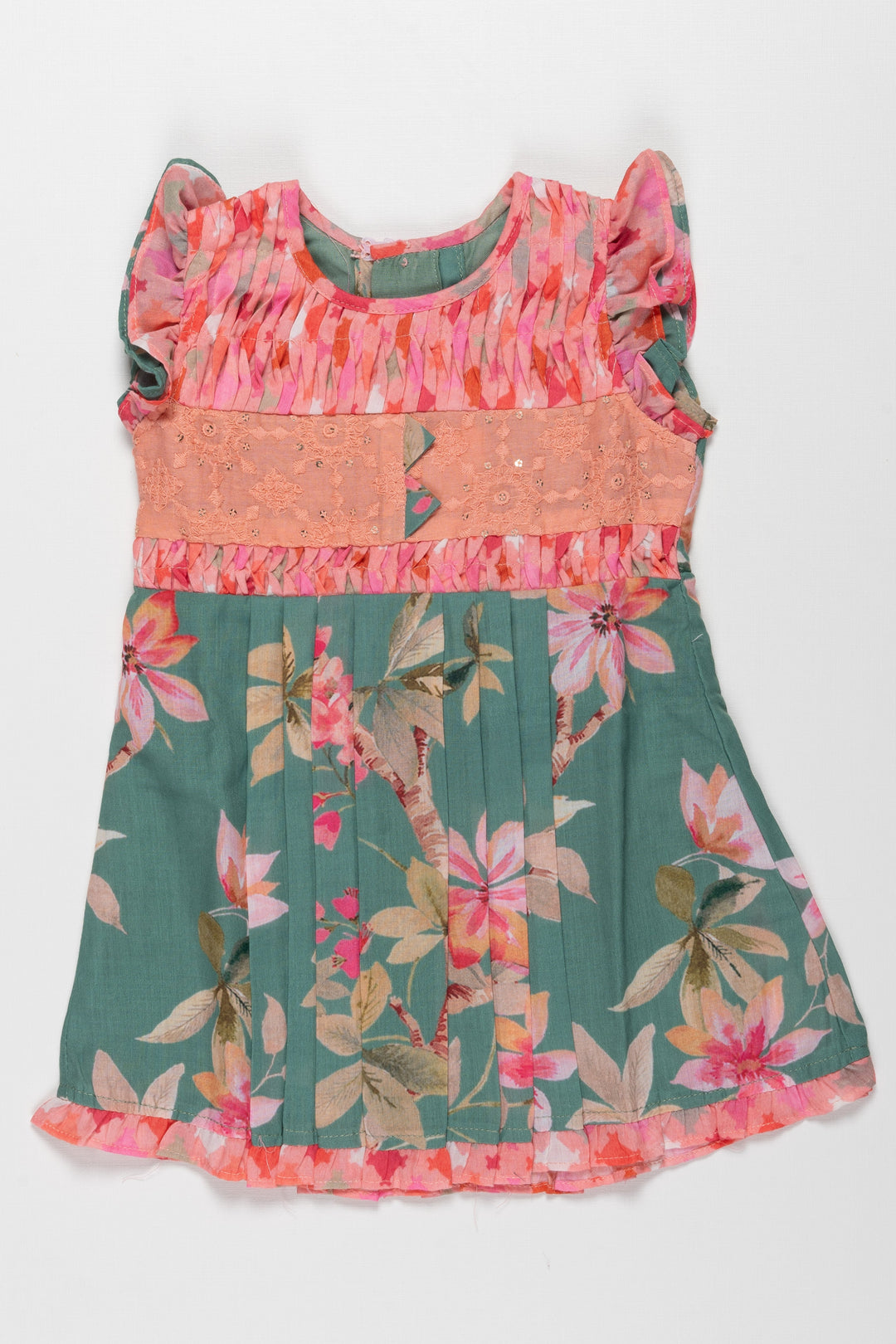 The Nesavu Baby Cotton Frocks Floral Print Cotton Frock for Baby Girls - Vibrant Summer Dress Nesavu 14 (6M) / Green / Cotton BFJ555A-14 Buy Baby Girls Floral Cotton Frock | Summer Style for Little Girls | The Nesavu