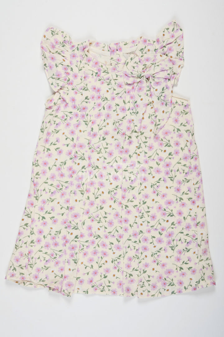 The Nesavu Girls Cotton Frock Floral Print Cotton Full Frock with Ruffle Sleeves, Double Cloth Muslin Girls Dress for Summer Gatherings Nesavu 14 (6M) / Half white BFJ672A-14 Nesavu Girls Floral Print Cotton Full Frock Ruffle Sleeves Double Cloth Muslin Summer Dress Playdates