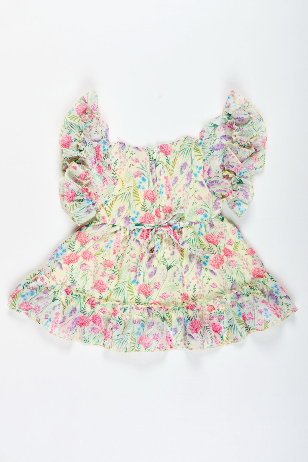 The Nesavu Baby Cotton Frocks Floral Print Georgette Frock for Toddler Girls Nesavu Nesavu Toddler Girls Georgette Floral Print Frock Summer Ruffles Lightweight Comfort