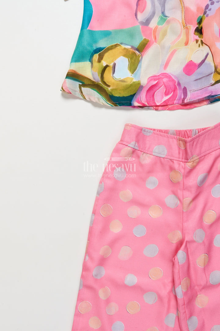 The Nesavu Girls Casual Set Floral Printed Cotton Set with Kurta and Wide-Leg Pants for Casual Wear Nesavu Nesavu girls casual cotton kurta set floral digital print wide-leg pants