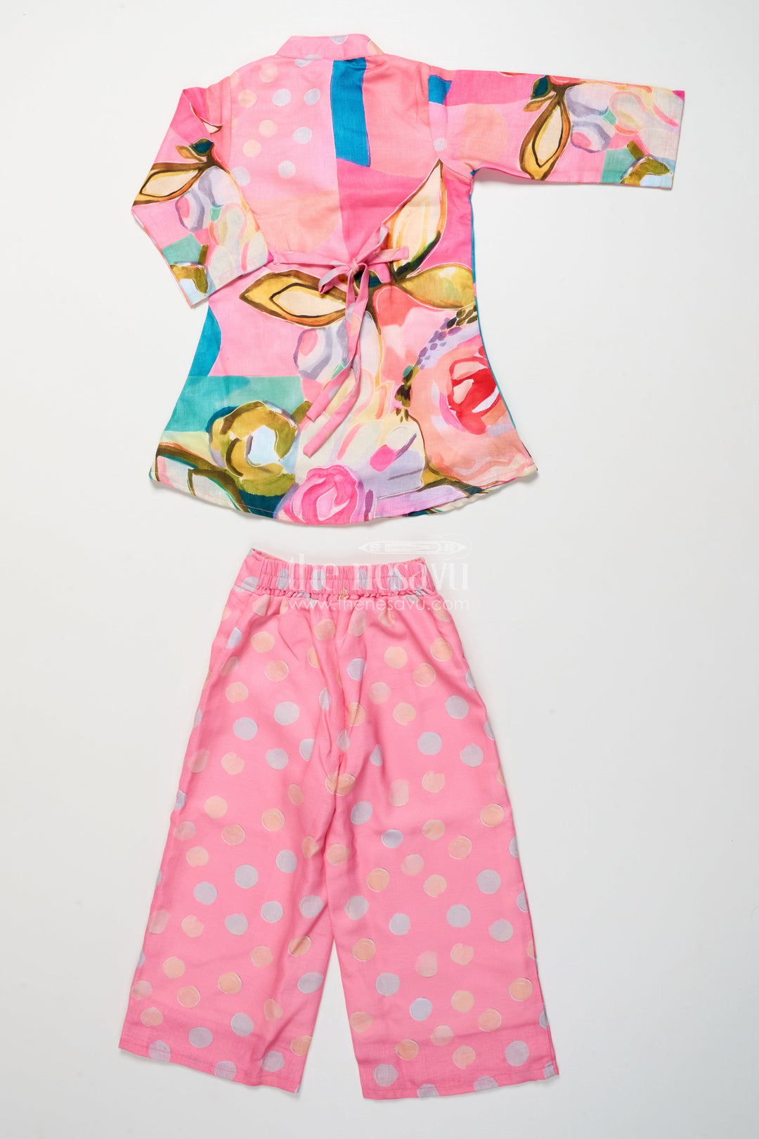 The Nesavu Girls Casual Set Floral Printed Cotton Set with Kurta and Wide-Leg Pants for Casual Wear Nesavu Nesavu girls casual cotton kurta set floral digital print wide-leg pants