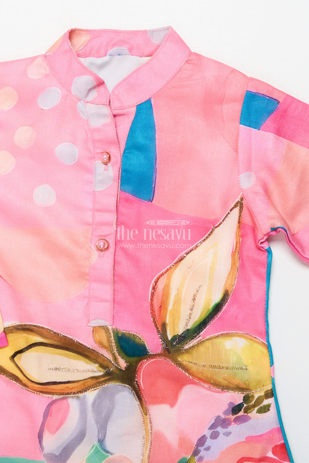 The Nesavu Girls Casual Set Floral Printed Cotton Set with Kurta and Wide-Leg Pants for Casual Wear Nesavu Nesavu girls casual cotton kurta set floral digital print wide-leg pants