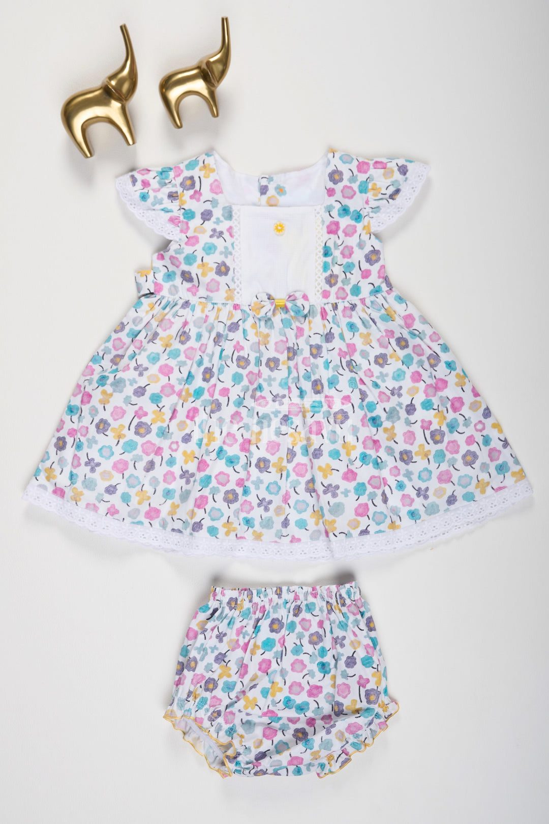 The Nesavu Baby Casual Sets Floral Printed Newborn Cotton Dress with Bloomers Nesavu 10 (NB) / multicolor BFJ607A-10 Floral Printed Newborn Cotton Dress with Bloomers - Nesavu