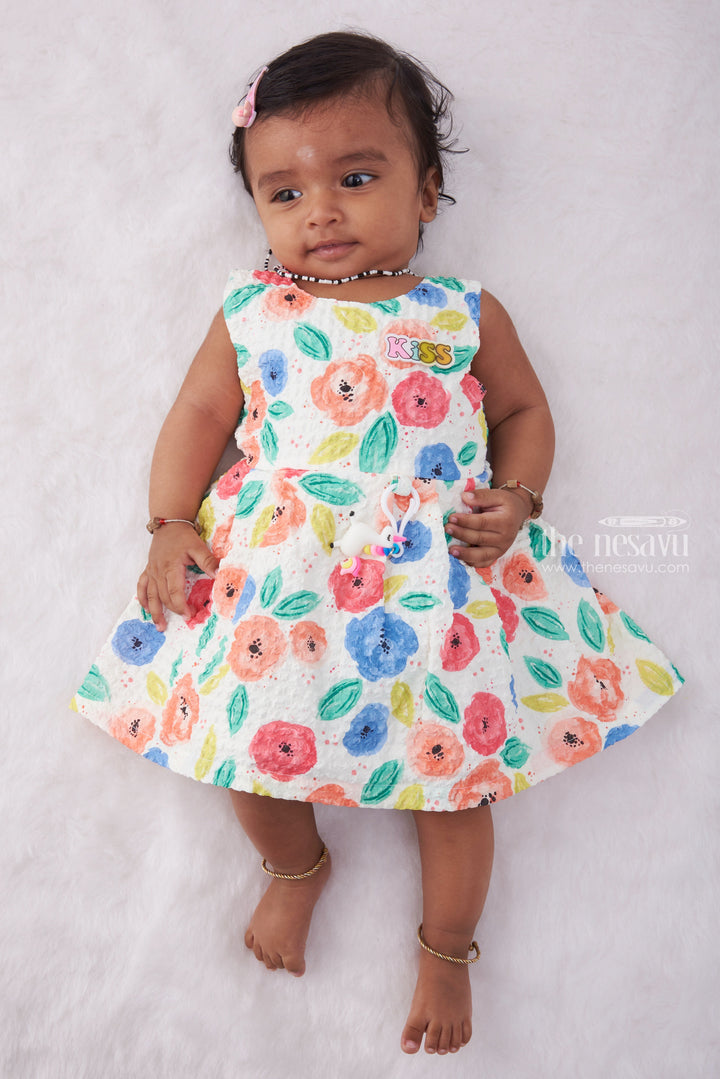 The Nesavu Baby Fancy Frock Floral Printed Pleated Lucknow Chikan Dress for Girls Nesavu 14 (6M) / multicolor BFJ437A-14 Floral Printed Frock For Girls | Fancy Dress For Babys | The Nesavu