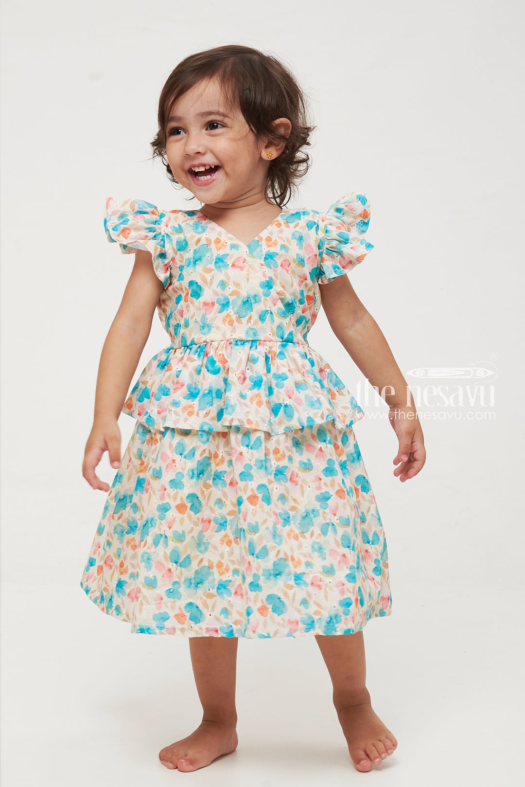 Floral Ruffled Baby Dress with Cap Sleeves - Main Image
