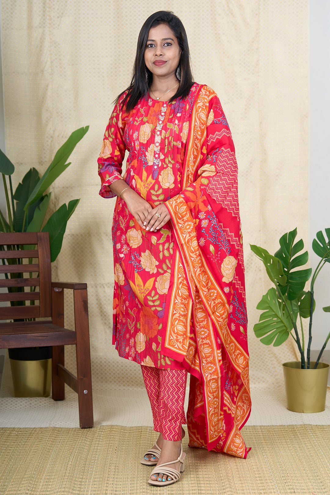 Designer Floral Viscose Silk Salwar Suit Set for Women Muslin Silk