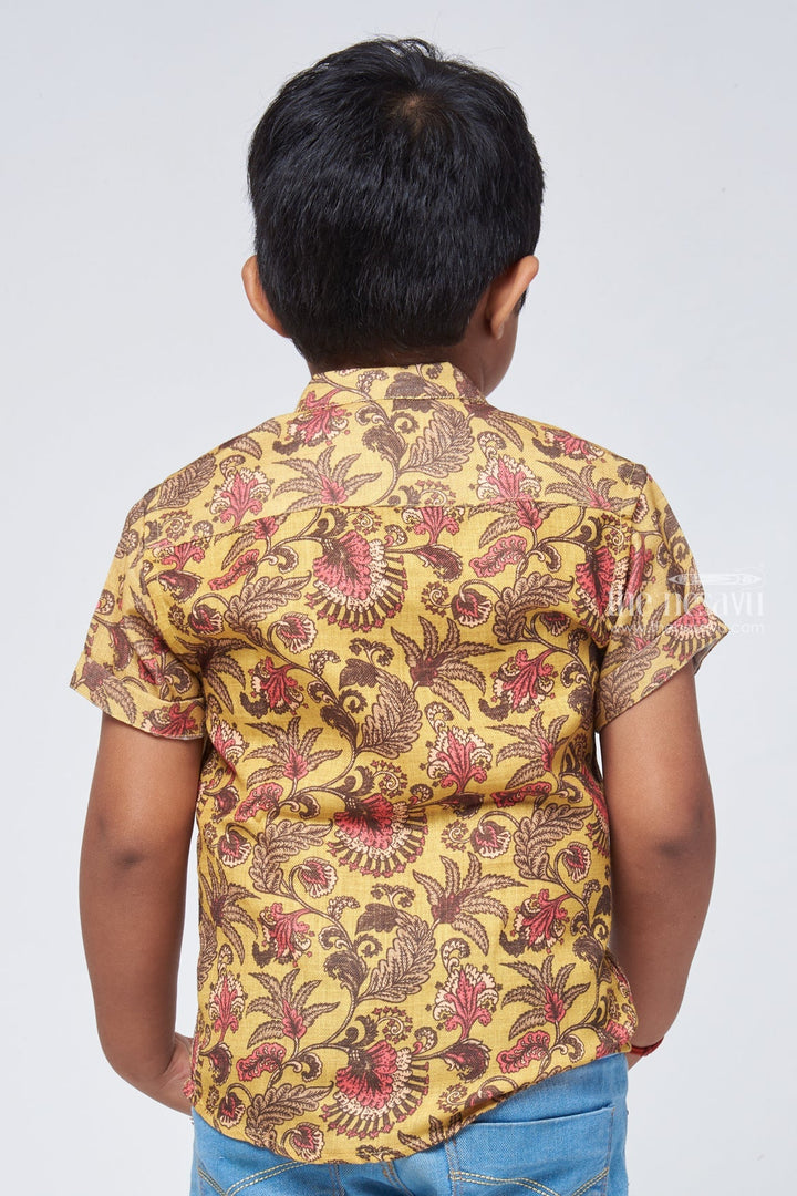 The Nesavu Boys Linen Shirt Floral Whimsy: Linen Boys' Shirt with Playful Floral Prints for a Joyful Look Nesavu Playful Floral Prints Linen Shirt | Baby Shirt Online | The Nesavu