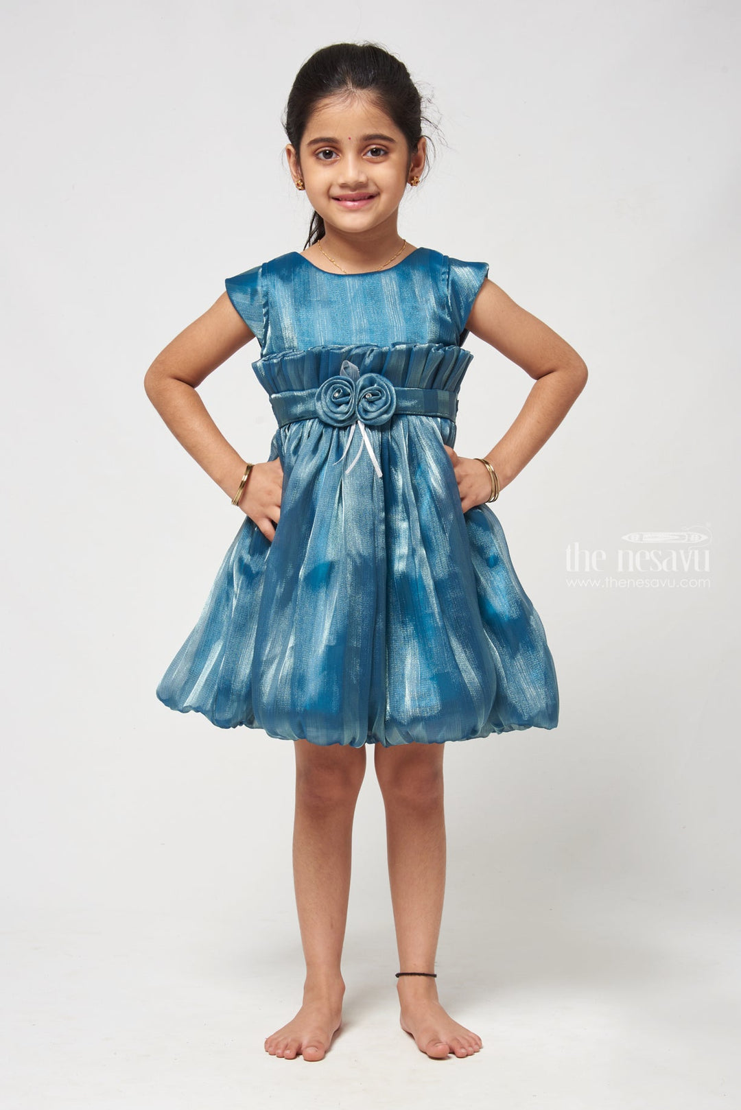 The Nesavu Girls Fancy Frock Flowy Dress for Girls Soft Delicate with Pleated Design and Ruffled Layers Nesavu 16 (1Y) / Blue / Organza GFC1121A-16 Ballroom-inspired Birthday Frock For Kids - Knee-length | The Nesavu