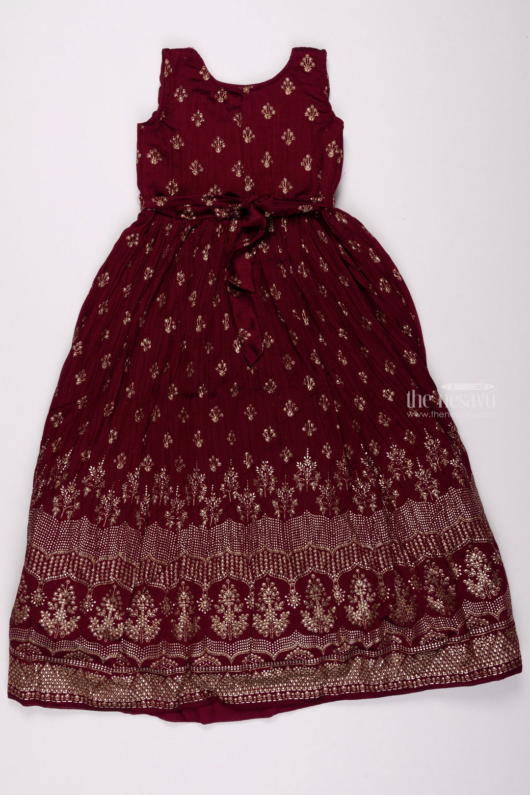 The Nesavu Silk Gown Foil Printed Purple Pleated Elegance: Full Length Gown for Girls Nesavu Beautiful Anarkali Dress for Wedding | Fancy Anarkali Dress | The Nesavu