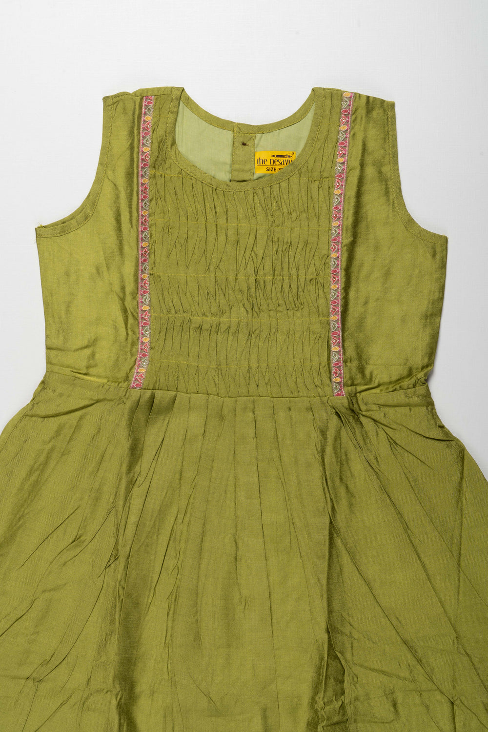 The Nesavu Girls Cotton Frock Fresh Green Girls Cotton Frock with Pleats - Ideal for Casual Outings Nesavu Fresh Green Girls Cotton Frock with Pleats | Ideal for Casual Outings | The Nesavu