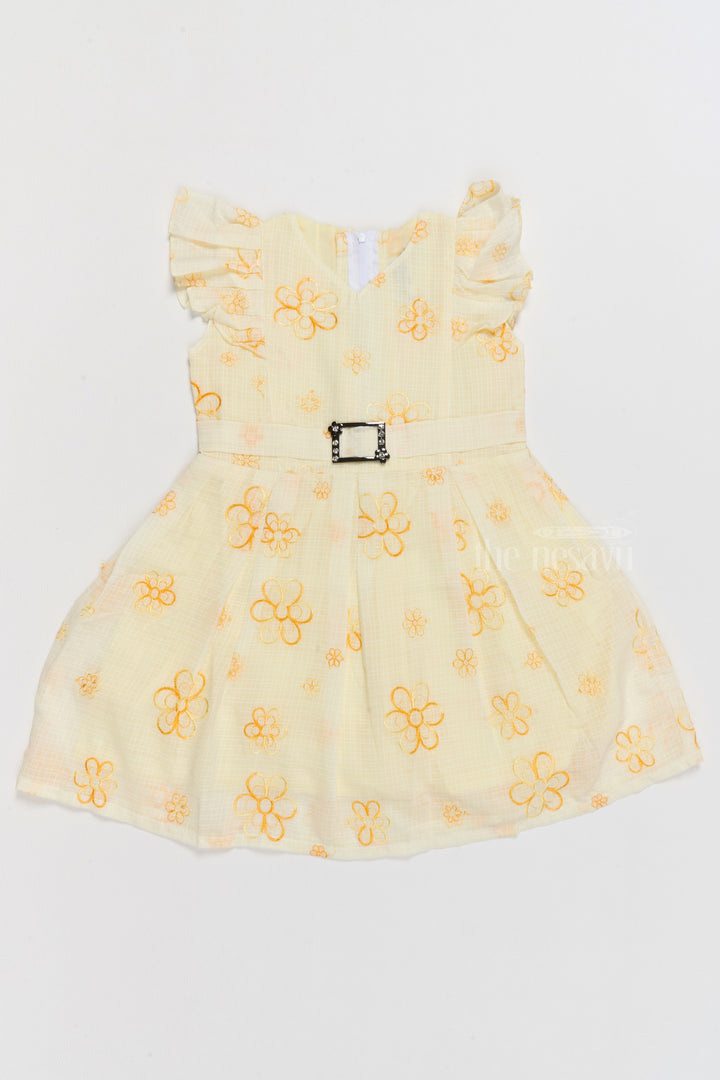 The Nesavu Girls Cotton Frock Frill Frock Cotton for Girls with Floral Embroidery and Jeweled Waist Belt Nesavu 20 (3Y) / Yellow GFC1544C-20 Nesavu Frill Cotton Girls Frock Floral Embroidery Jeweled Belt  Perfect Birthdays