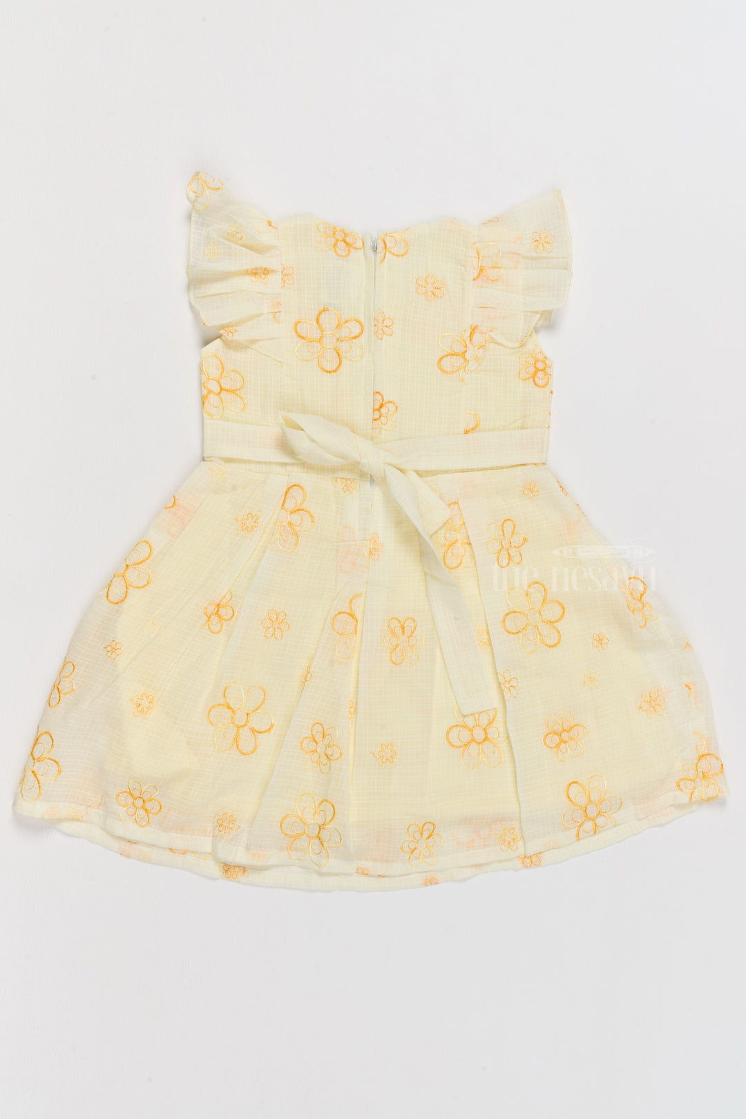 The Nesavu Girls Cotton Frock Frill Frock Cotton for Girls with Floral Embroidery and Jeweled Waist Belt Nesavu Nesavu Frill Cotton Girls Frock Floral Embroidery Jeweled Belt  Perfect Birthdays