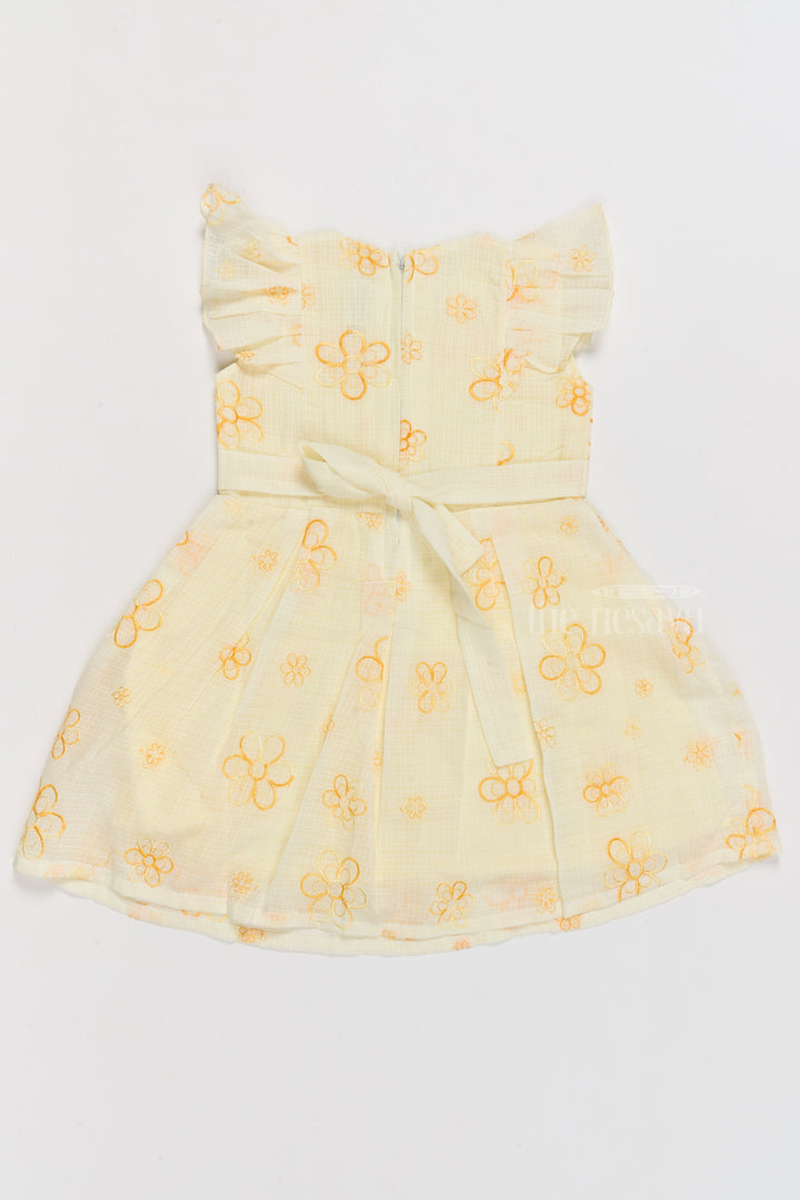 The Nesavu Girls Cotton Frock Frill Frock Cotton for Girls with Floral Embroidery and Jeweled Waist Belt Nesavu Nesavu Frill Cotton Girls Frock Floral Embroidery Jeweled Belt  Perfect Birthdays