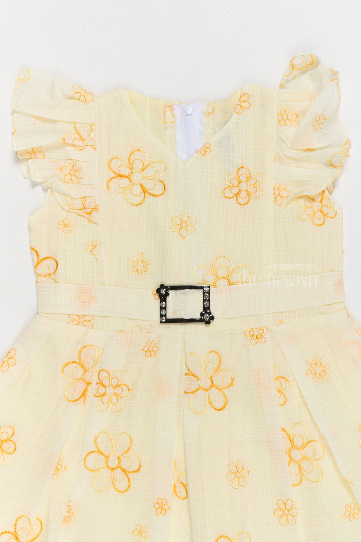 The Nesavu Girls Cotton Frock Frill Frock Cotton for Girls with Floral Embroidery and Jeweled Waist Belt Nesavu Nesavu Frill Cotton Girls Frock Floral Embroidery Jeweled Belt  Perfect Birthdays