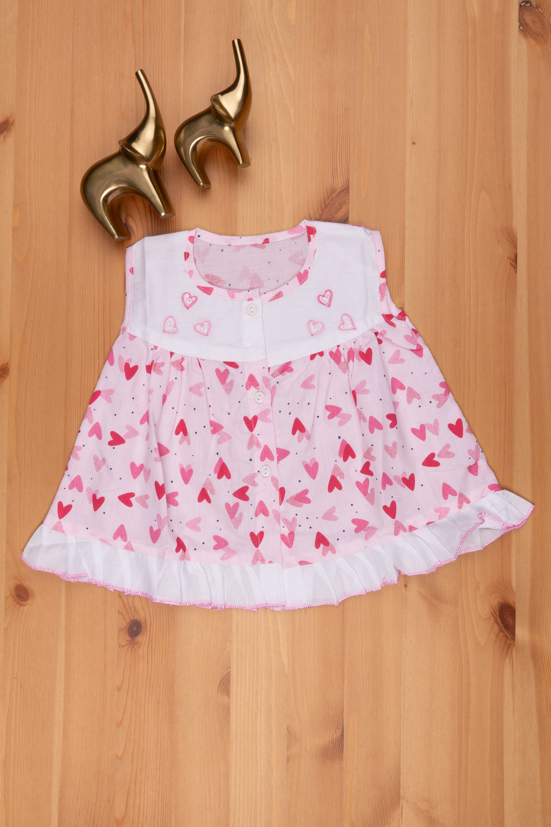 The Nesavu Baby Frock / Jhabla Frilled Pink Dress with Heart Print: Baby Girl Elegance Nesavu 12 (3M) / Pink BFJ448A-12 Heartin printed Cute Baby Frock | Pink Cotton Frock For Girls | The Nesavu