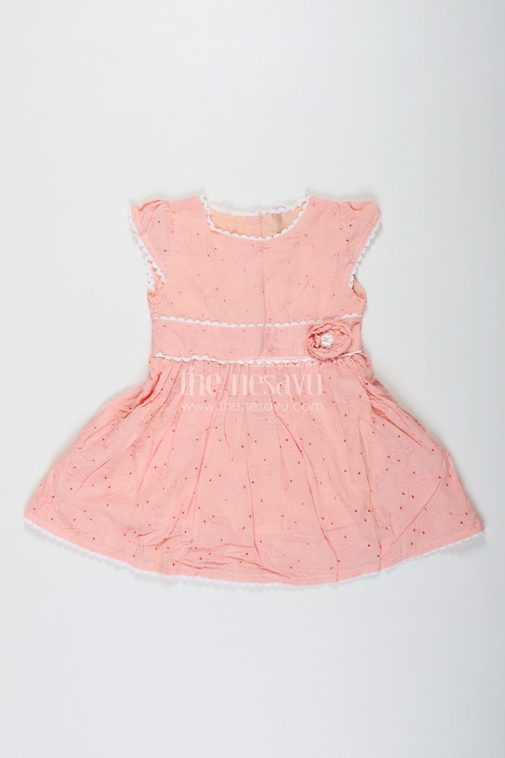 The Nesavu Baby Cotton Frocks Frock for Wedding in Peach Cotton Hakoba with Waist Flower Detail and Matching Mini Bag Nesavu 12 (3M) / Peach BFJ779A-12 Nesavu Frock Wedding Peach Cotton Hakoba Waist Flower Detail Matching Bag