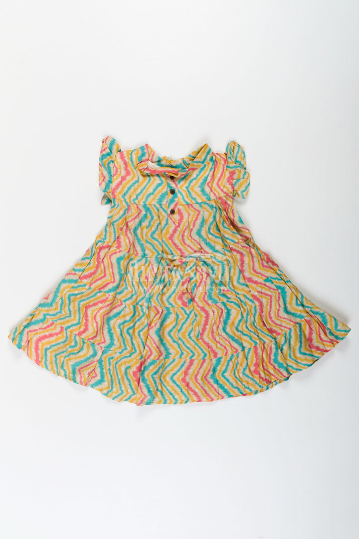 The Nesavu Girls Cotton Frock Frocks Kidswear in Modal Silk with Multicolor Zigzag Digital Print and Tiered Design for Girls Nesavu Nesavu Frocks Kidswear Girls Modal Silk Multicolor Zigzag Digital Print Tiered Flair
