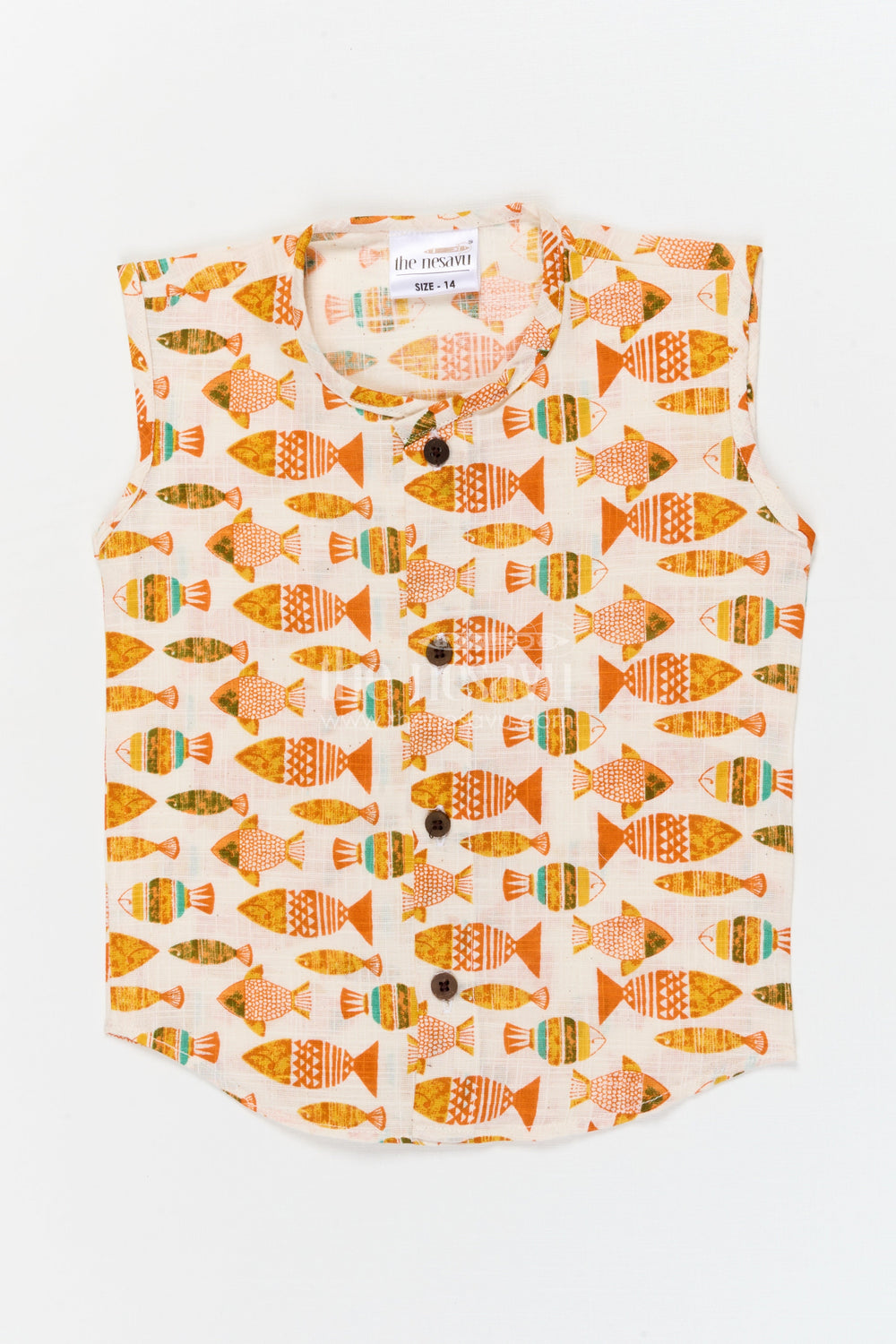 The Nesavu Baby Jablas Front-open Cotton Jabla with Fish Print for Baby Boys and Girls Nesavu 10 (NB) / Orange / Cotton IF049C-10 Nesavu front-open cotton jabla with fish digital print – easy-wear daily essential for babies