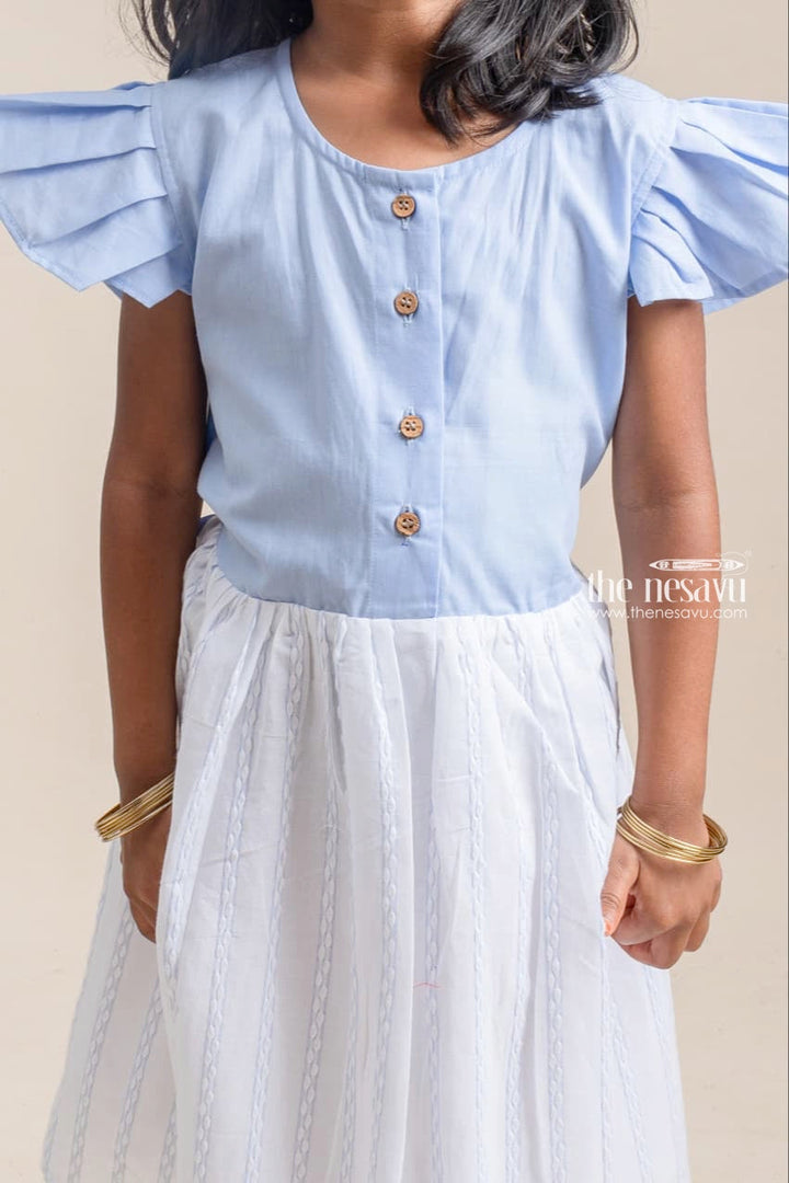 The Nesavu Girls Cotton Frock Front Open Pastel Blue Casual Frock For Girls Nesavu Best Cotton Daily Wear Frocks| Kidsfrocks| The Nesavu