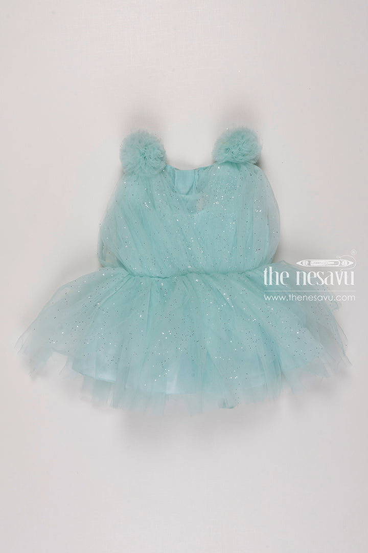 The Nesavu Girls Tutu Frock Frozen Fantasy Ice Blue Tutu Party Wear Dress Set for Girls Nesavu 12 (3M) / Blue / Plain Net PF166A-12 Blue Tutu Frock and Shoes for Girls | Girls Party Wear Birthday Dresses | The Nesavu