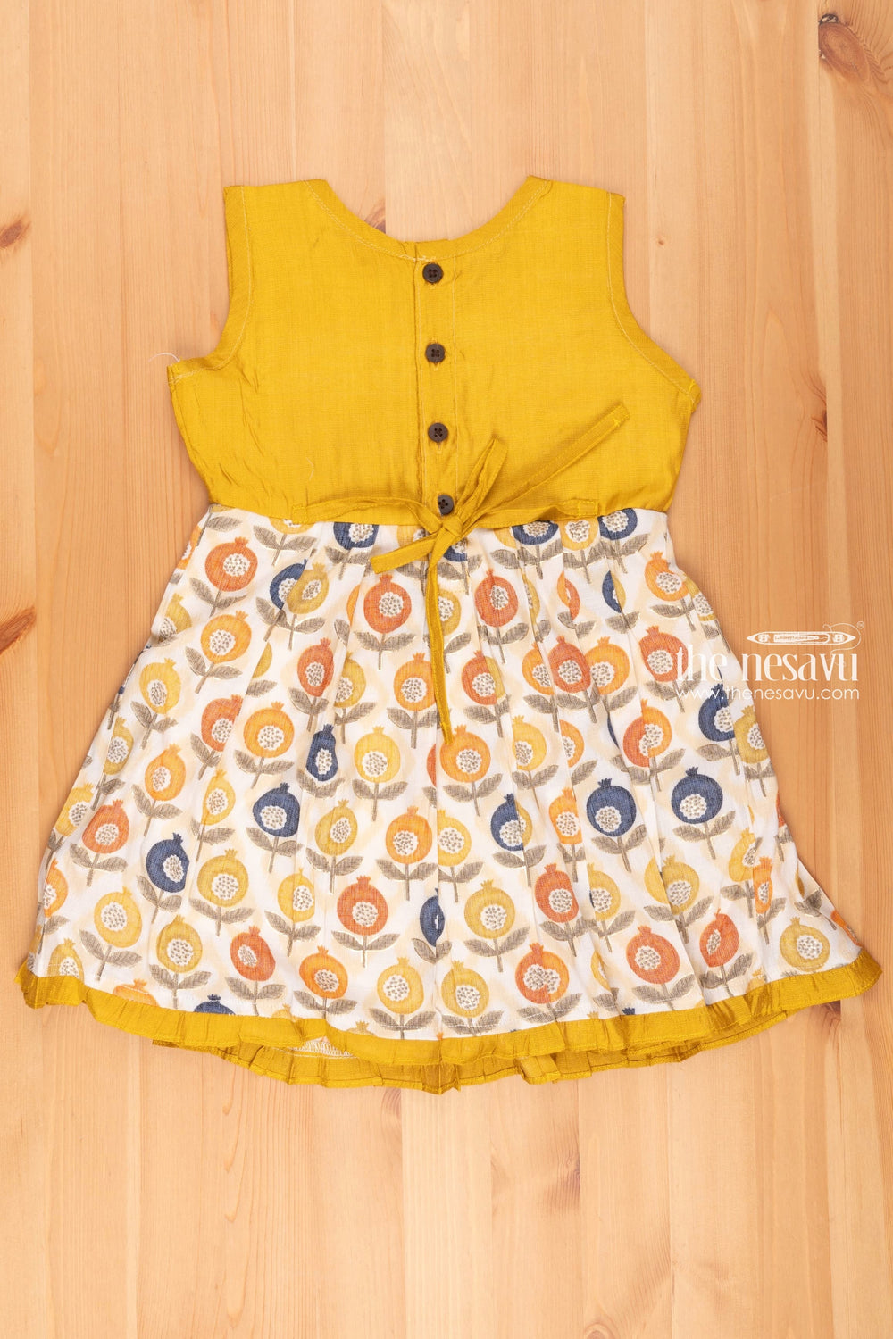 The Nesavu Girls Fancy Frock Fruit Foil Fantasy: Sleeveless Cotton Frock with Yellow Yoke for Girls Nesavu Cotton Casual Frocks | Cotton Frock for Girls | the Nesavu