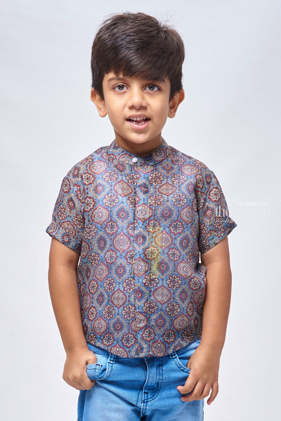 The Nesavu Boys Linen Shirt Garden Delight: Floral Linen Boys' Shirt for a Fresh and Charming Look Nesavu 14 (6M) / multicolor / Linen BS051-14 Floral Linen Boys Shirt | Premium Boys Collections | The Nesavu