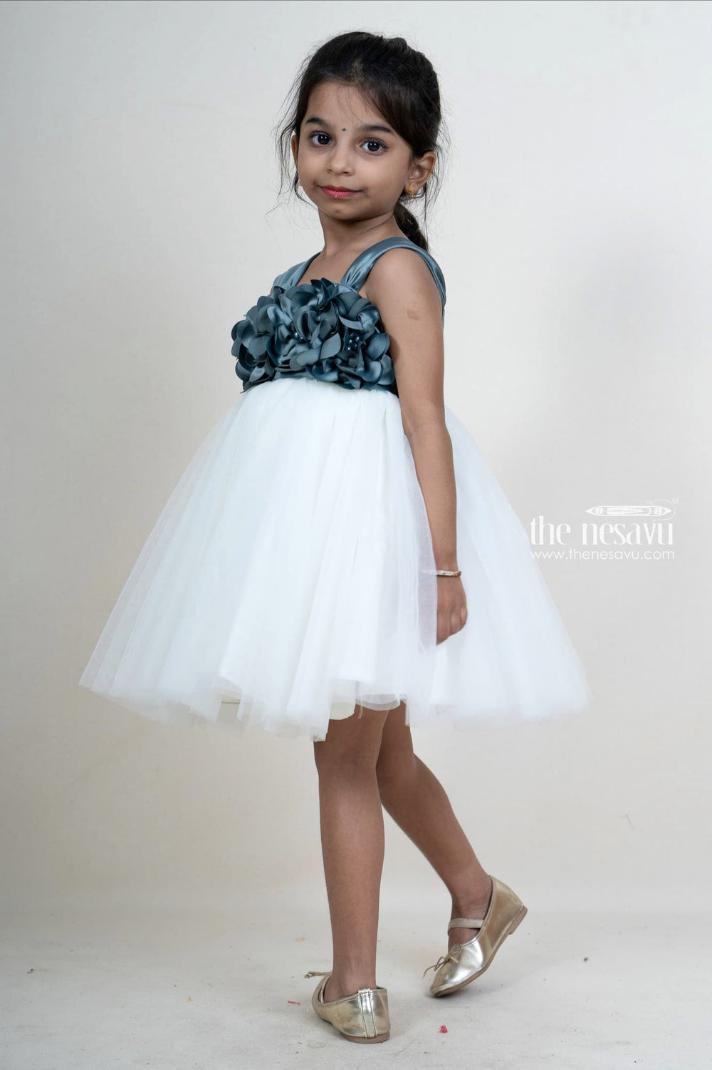 The Nesavu Girls Tutu Frock Gary Soft Shimmer Net Party Wear Frock for Little Girl Nesavu