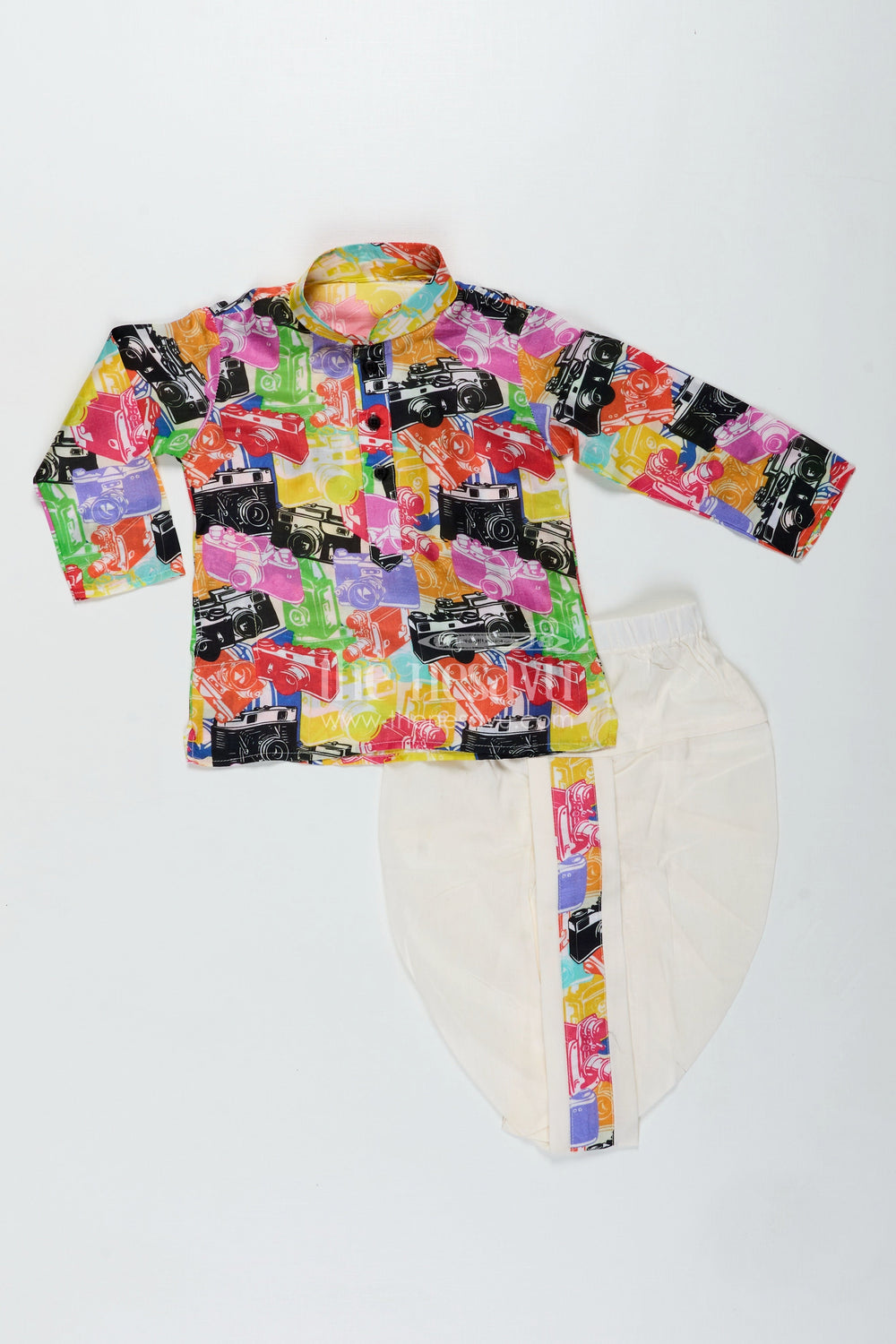 The Nesavu Boys Dothi Set Gentleman Print Dhoti Set for Boys Festive Kurta Outfit Nesavu 12 (3M) / Multicolor BES727A-12 Nesavu Boys Muslin Silk Dhoti Set Multicolor Retro Print Wedding Ceremonies