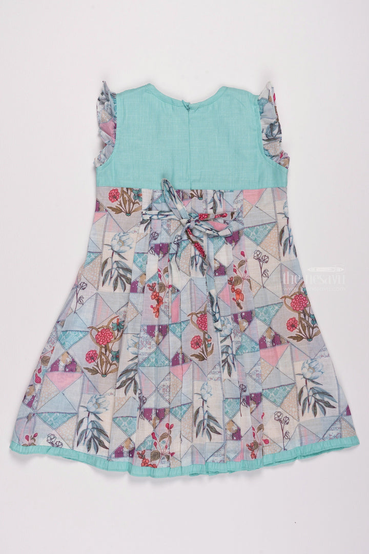 The Nesavu Girls Cotton Frock Geometric Gem: Knief Pleated Blue Cotton Frock for Girls Nesavu Chic & Comfortable: Shop Baby Girl Cotton Frocks and Casual Dresses | The Nesavu