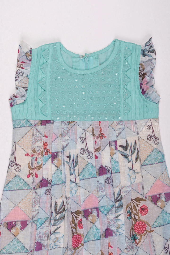 The Nesavu Girls Cotton Frock Geometric Gem: Knief Pleated Blue Cotton Frock for Girls Nesavu Chic & Comfortable: Shop Baby Girl Cotton Frocks and Casual Dresses | The Nesavu