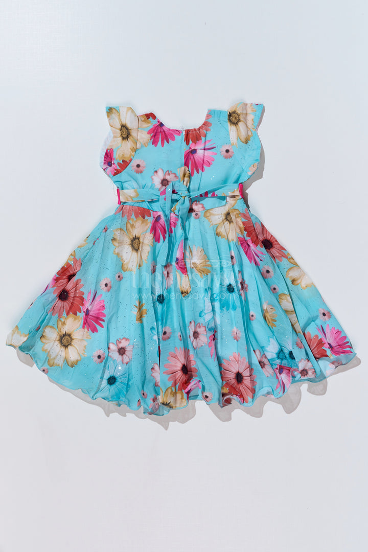 The Nesavu Girls Fancy Frock Georgette Floral Frocks for Girls with Ruffled Sleeves and Satin Waist Belt Nesavu Nesavu Georgette Floral Frocks Girls Ruffled Sleeves Satin Waist Belt