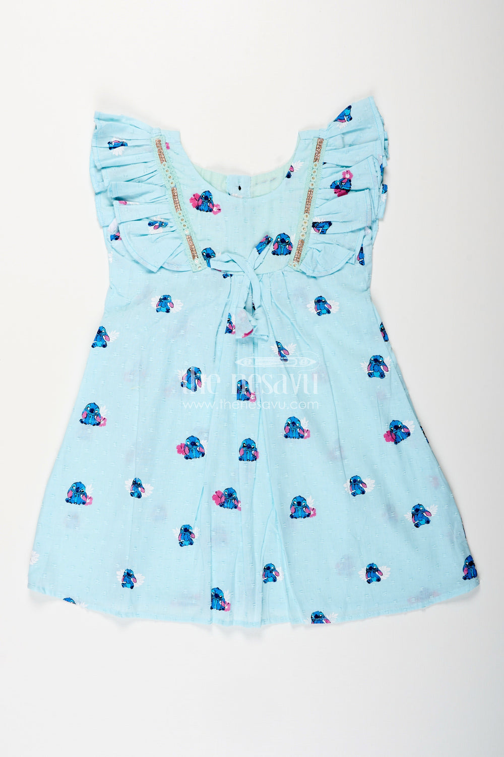 The Nesavu Girls Cotton Frock Georgette Frock for Baby Girls with Elephant Print and Bow Detail Nesavu 18 (2Y) / Blue GFC1944A-18 Nesavu baby girls blue georgette frock with elephant print and bow detail for birthdays and outings