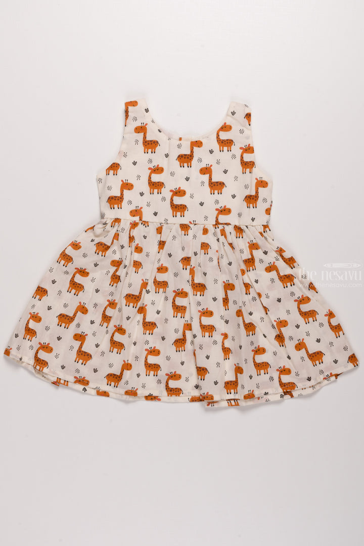 The Nesavu Baby Cotton Frocks Giraffe Giggles: Adorable Giraffe-Patterned Baby Cotton Frock Nesavu 12 (3M) / White / Cotton BFJ492A-12 Elegant Baby Formal Wear | Sophisticated Frocks for Special Occasions | The Nesavu