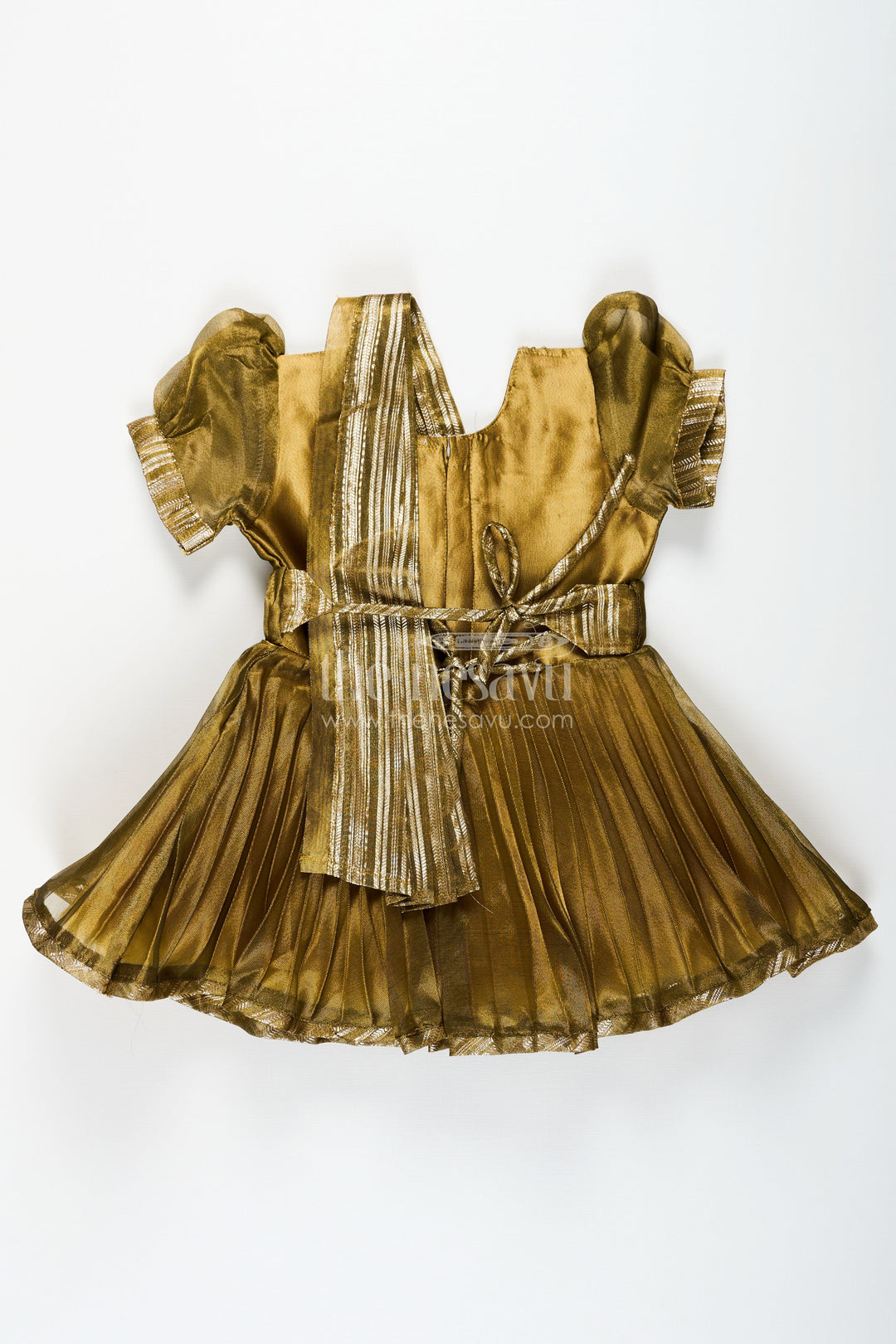 The Nesavu Silk Party Frock Girl Birthday Frock in Olive Tissue Blend Silk with Sequin Embellishments and Matching Dupatta Nesavu Nesavu Girl Birthday Frock in Olive Tissue Silk with Sequins and Matching Dupatta for Traditional Glam