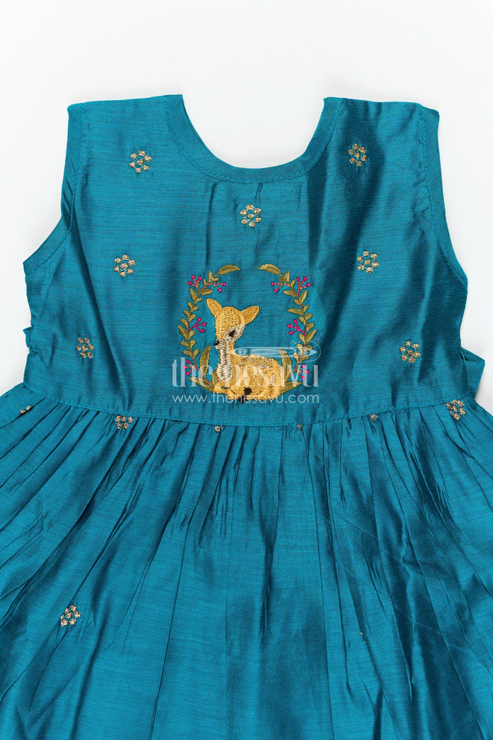 The Nesavu Girls Chanderi Frock Girls Achha Frock in Chanderi with Thread Embroidery Yoke and Playful Flared Skirt Nesavu Nesavu Girls Achha Achha Frock Chanderi Embroidered Yoke Flared Skirt Design
