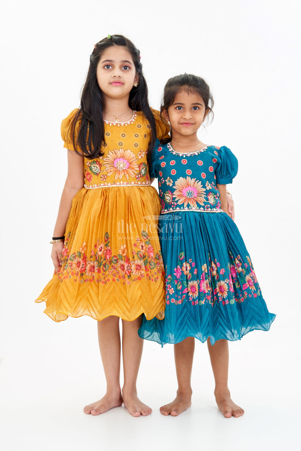 The Nesavu Silk Party Frock Girls Aesthetic Birthday Dress with Floral Embroidery and Pleated Flared Skirt for a Festive Look Nesavu Nesavu Girls Aesthetic Birthday Dress Floral Embroidery Pleated Flared Skirt