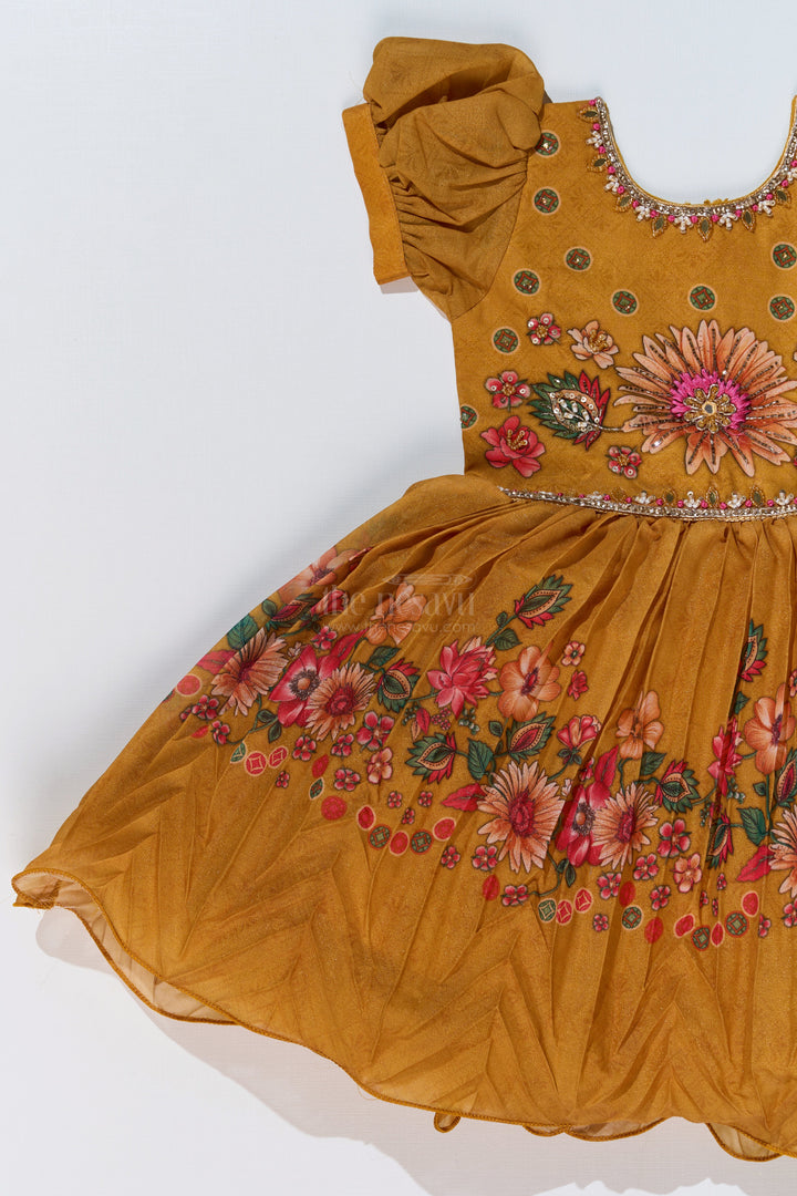 The Nesavu Silk Party Frock Girls Aesthetic Birthday Dress with Floral Embroidery and Pleated Flared Skirt for a Festive Look Nesavu Nesavu Girls Aesthetic Birthday Dress Floral Embroidery Pleated Flared Skirt