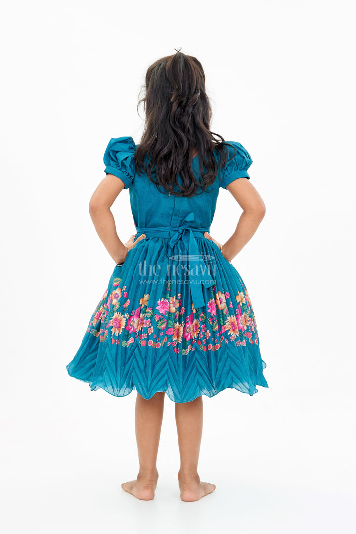 The Nesavu Silk Party Frock Girls Aesthetic Traditional Dress with Floral Embroidery and Elegant Puff Sleeves for Festive Wear Nesavu Nesavu Girls Aesthetic Traditional Dress Floral Embroidery Elegant Puff Sleeves