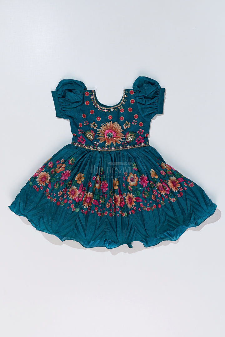 The Nesavu Silk Party Frock Girls Aesthetic Traditional Dress with Floral Embroidery and Elegant Puff Sleeves for Festive Wear Nesavu Nesavu Girls Aesthetic Traditional Dress Floral Embroidery Elegant Puff Sleeves