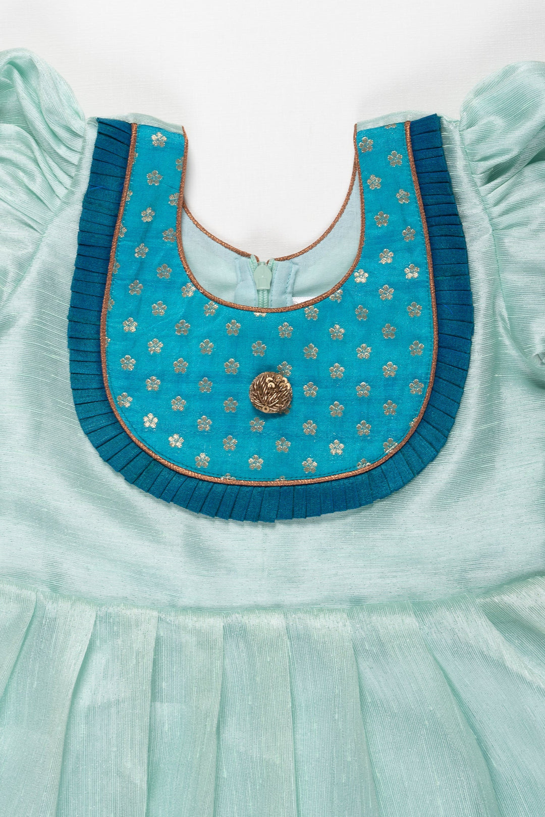 The Nesavu Silk Frock Girls Aqua Elegance Pattu Silk Frock - Traditional Elegance with a Modern Touch Nesavu Aqua Pattu Silk Frocks for Kids | Traditional Banarsi Gowns | The Nesavu