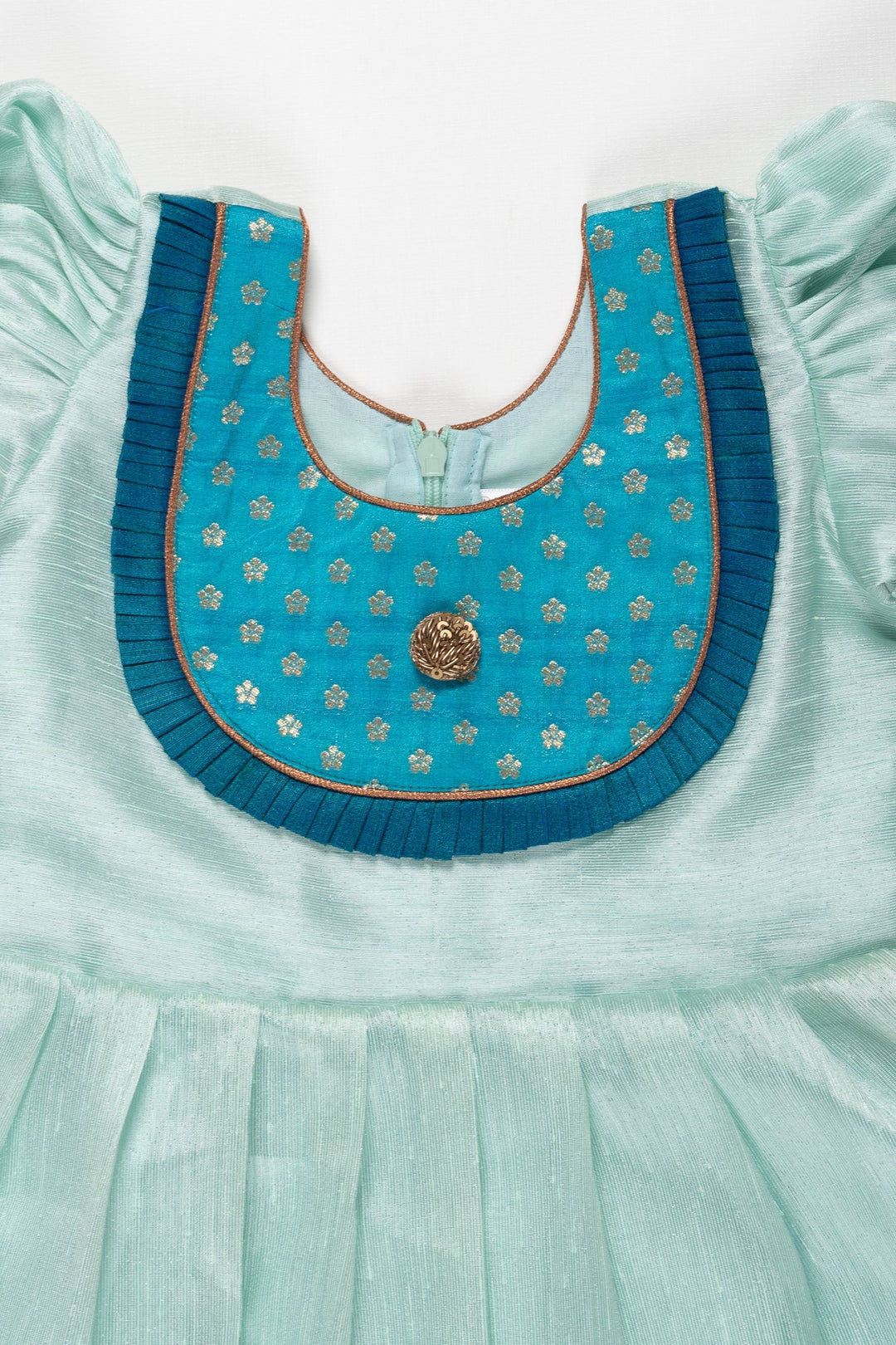 The Nesavu Silk Frock Girls Aqua Elegance Pattu Silk Frocktraditional Elegance with a Modern Touch Nesavu Aqua Pattu Silk Frocks for Kids | The Nesavu