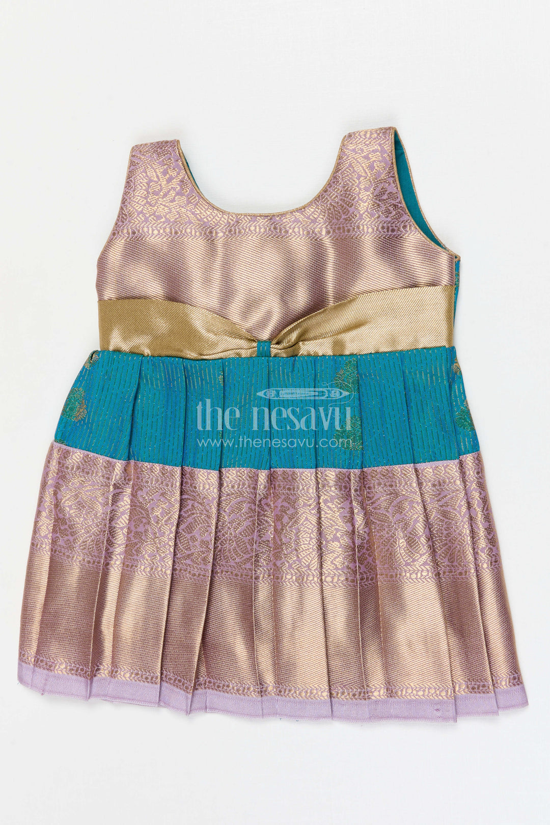 The Nesavu Girls Kanchi Silk Frock Girls Arani Silk Frock for Traditional Weddings and Functions Nesavu 10 (NB) / Blue / Style 4 KSF027AD-10 Nesavu Girls Semi Arani Kanchivaram Silk Frock For Weddings Traditional Functions And Festive Wear