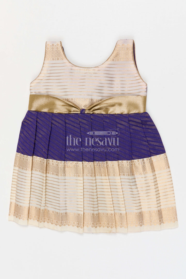 The Nesavu Girls Kanchi Silk Frock Girls Arani Silk Frock for Weddings and Festive Occasions Nesavu 10 (NB) / Blue / Style 3 KSF028CC-10 Nesavu Girls Semi Arani Kanchivaram Silk Frock For Weddings Receptions And Festive Celebrations