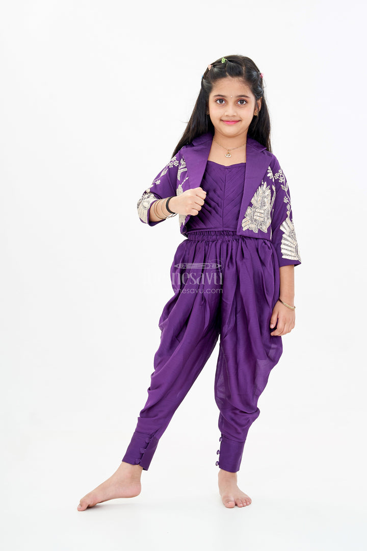 The Nesavu Girls Dothi Sets Girls Attire Dress Traditional with Designer Embroidered Jacket and Dhoti Pants for a Stylish Ethnic Look Nesavu 24 (5Y) / Purple GPS540A-24 Nesavu Girls Attire Dress Traditional Embroidered Jacket Stylish Dhoti Pants