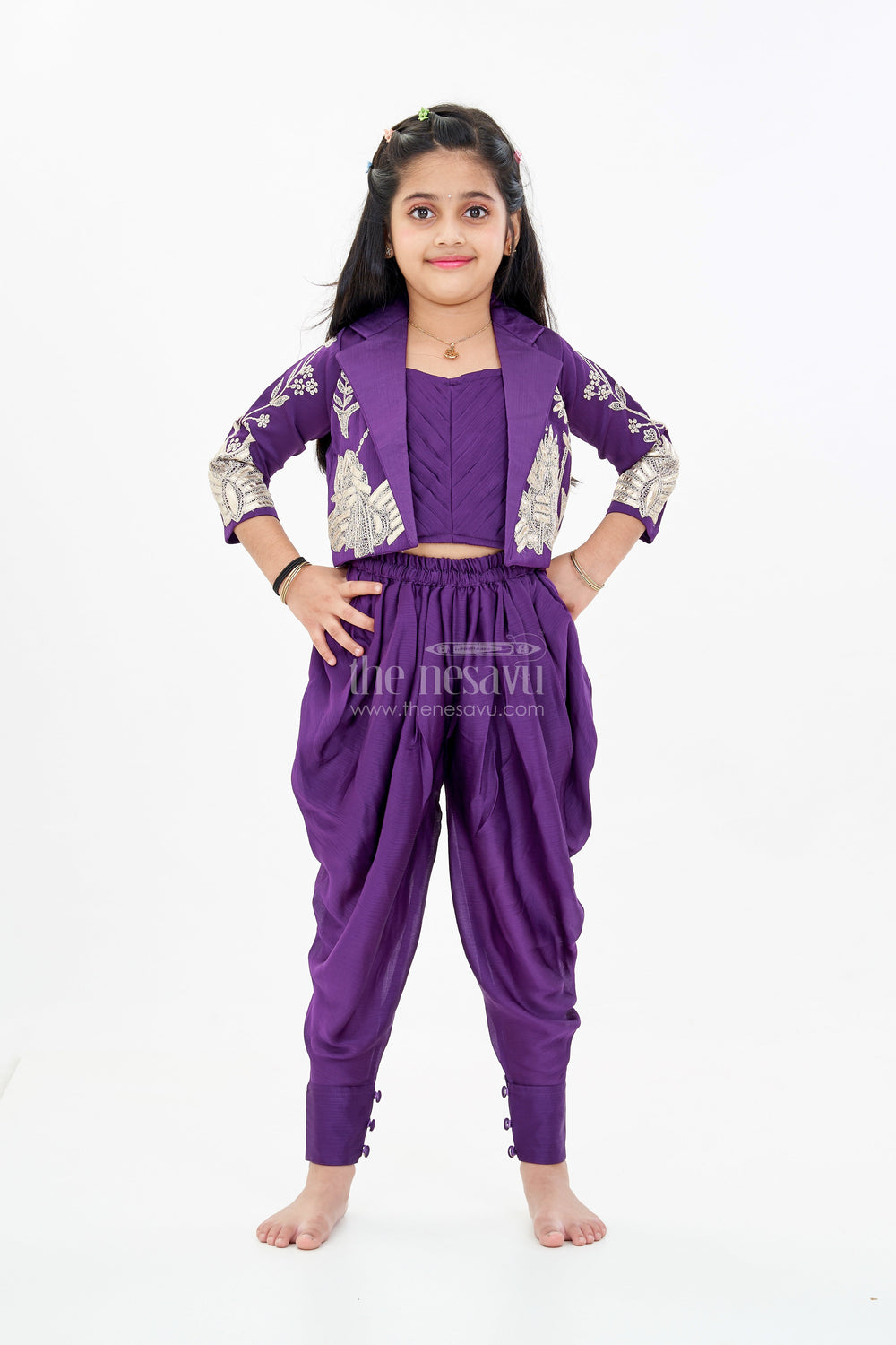 The Nesavu Girls Dothi Sets Girls Attire Dress Traditional with Designer Embroidered Jacket and Dhoti Pants for a Stylish Ethnic Look Nesavu Nesavu Girls Attire Dress Traditional Embroidered Jacket Stylish Dhoti Pants