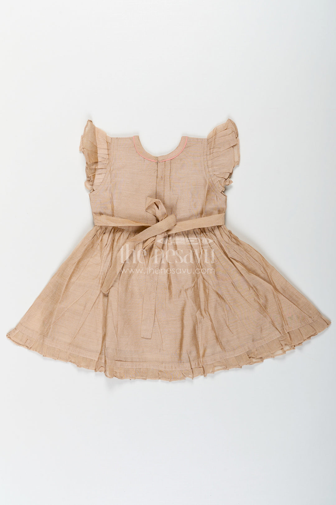 The Nesavu Girls Chanderi Frock Girls Baby Party Frock in Chanderi with Thread Embroidery and Frill Sleeves Nesavu Nesavu Girls Chanderi Baby Party Frock Embroidered Birds Frill Sleeves