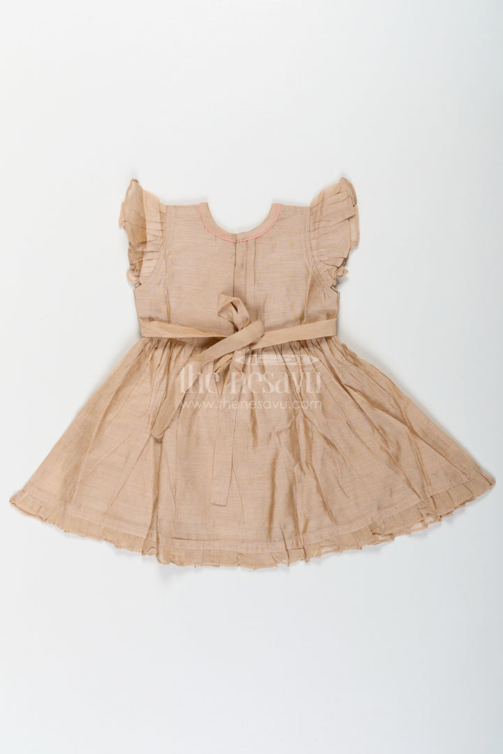The Nesavu Girls Chanderi Frock Girls Baby Party Frock in Chanderi with Thread Embroidery and Frill Sleeves Nesavu Nesavu Girls Chanderi Baby Party Frock Embroidered Birds Frill Sleeves