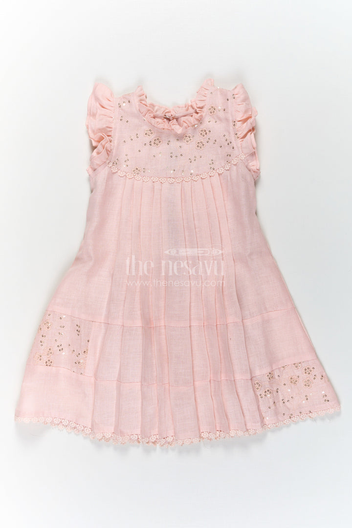 The Nesavu Girls Cotton Frock Girls bacchon ki cotton frock in Soft Flax Fabric with Embroidered Yoke and Delicate Frill Sleeves Nesavu Nesavu Girls bacchon ki cotton frock Flax Fabric Embroidered Yoke Soft Frills