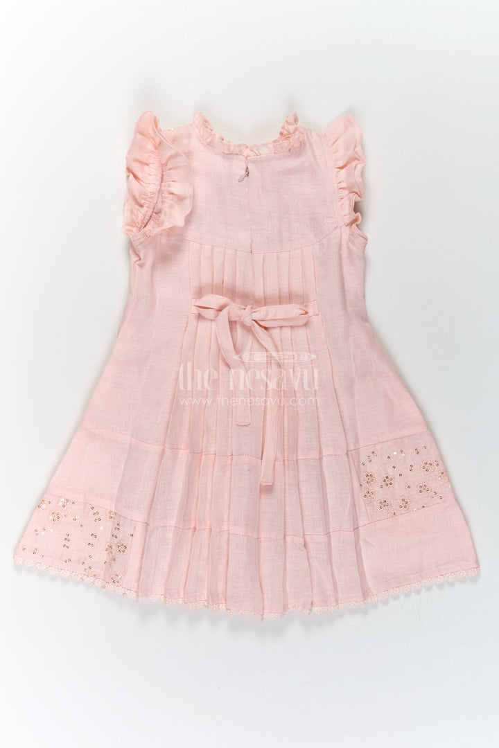 The Nesavu Girls Cotton Frock Girls bacchon ki cotton frock in Soft Flax Fabric with Embroidered Yoke and Delicate Frill Sleeves Nesavu Nesavu Girls bacchon ki cotton frock Flax Fabric Embroidered Yoke Soft Frills